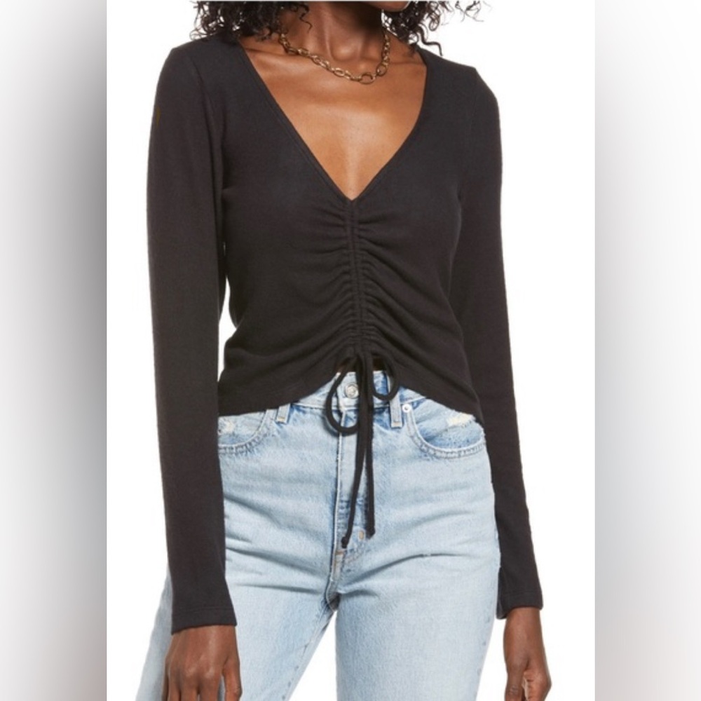 NWT Z Supply Raya Black Ruched Soft Jersey Knit Sweater size Large